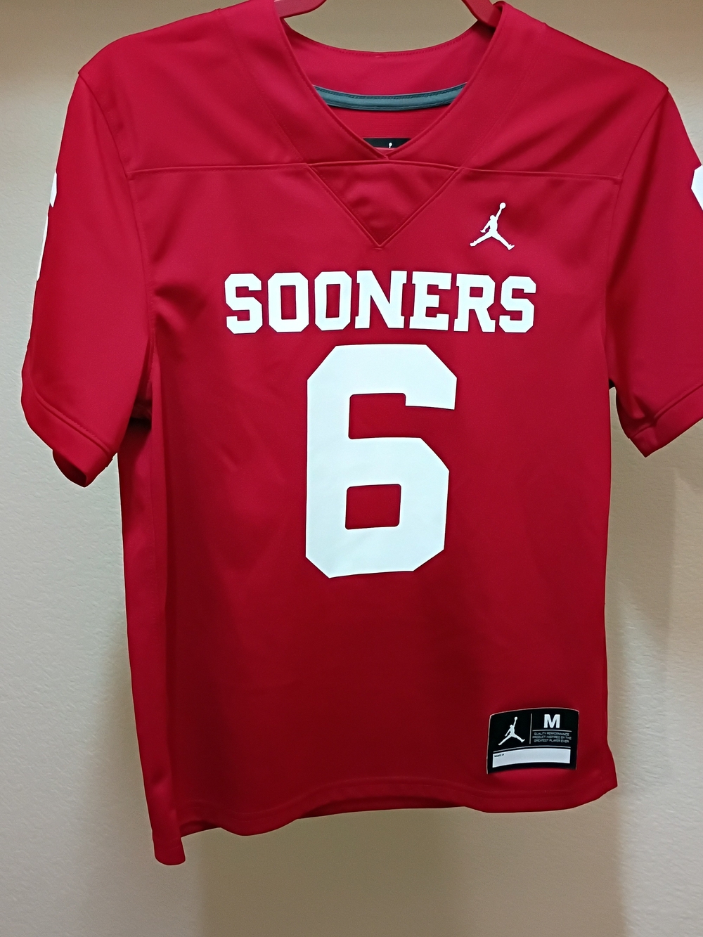 Jordan Red 'Sooners' Number 6 Football Jersey